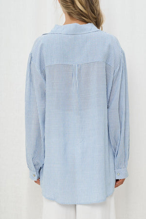 White blue stripe long sleeved shirt