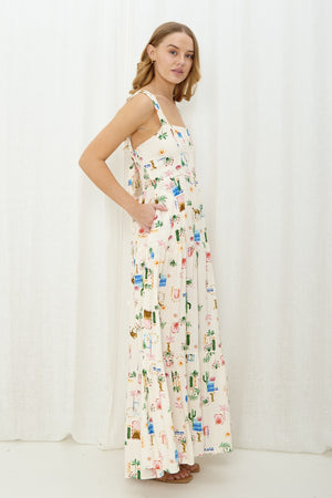 Cream cactus camel print maxi dress