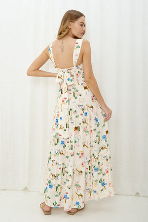 Cream cactus camel print maxi dress