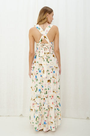 Cream cactus camel print maxi dress