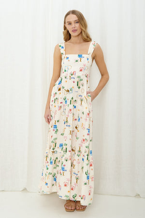 Cream cactus camel print maxi dress