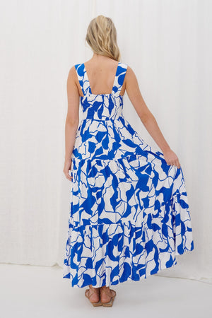 Blue white pattern maxi dress