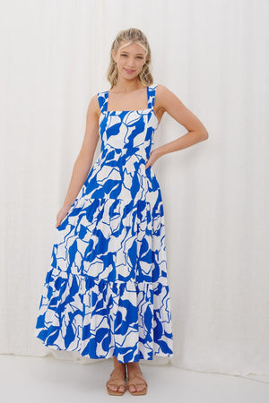 Blue white pattern maxi dress