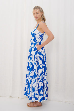 Blue white pattern maxi dress