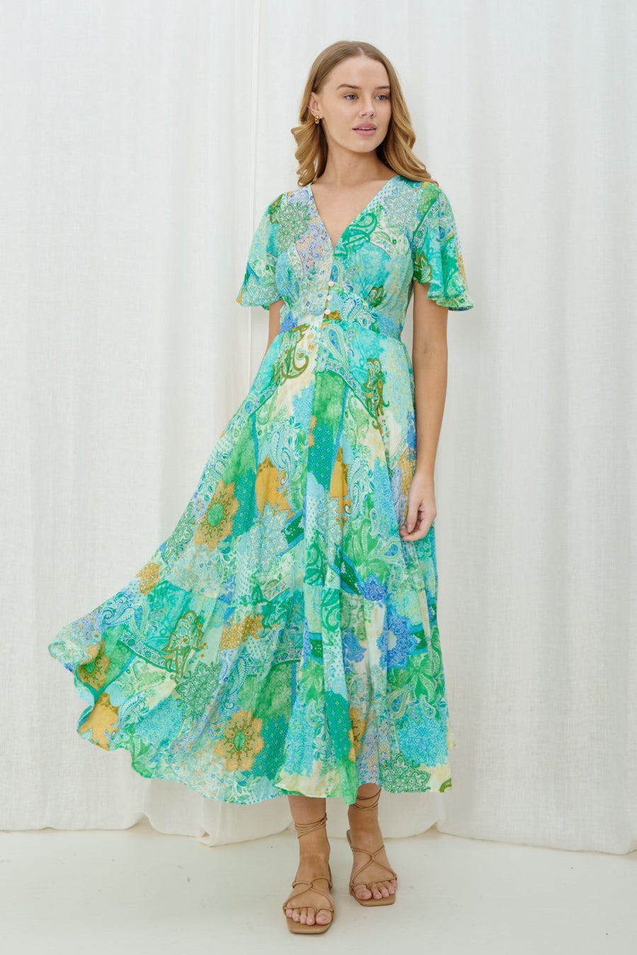 Blue Green Paisley Maxi Dress