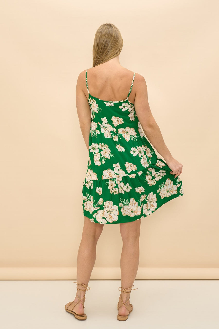 Green white floral dress