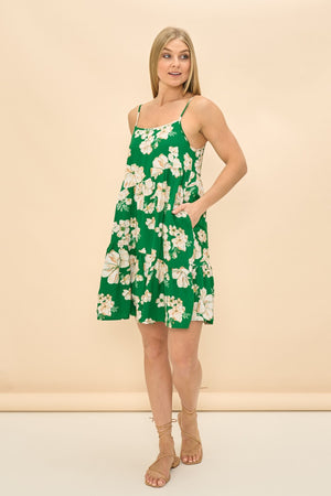 Green white floral dress