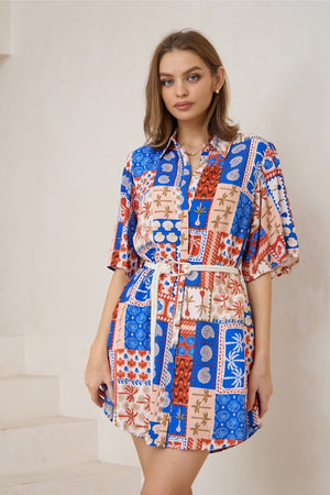 Red Blue cream seaside rope dress