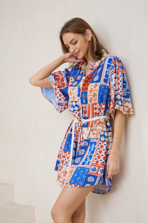 Red Blue cream seaside rope dress