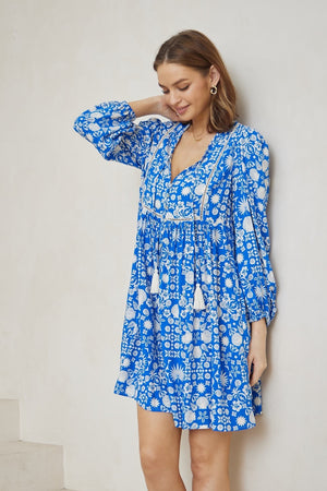 Blue White pattern Dress