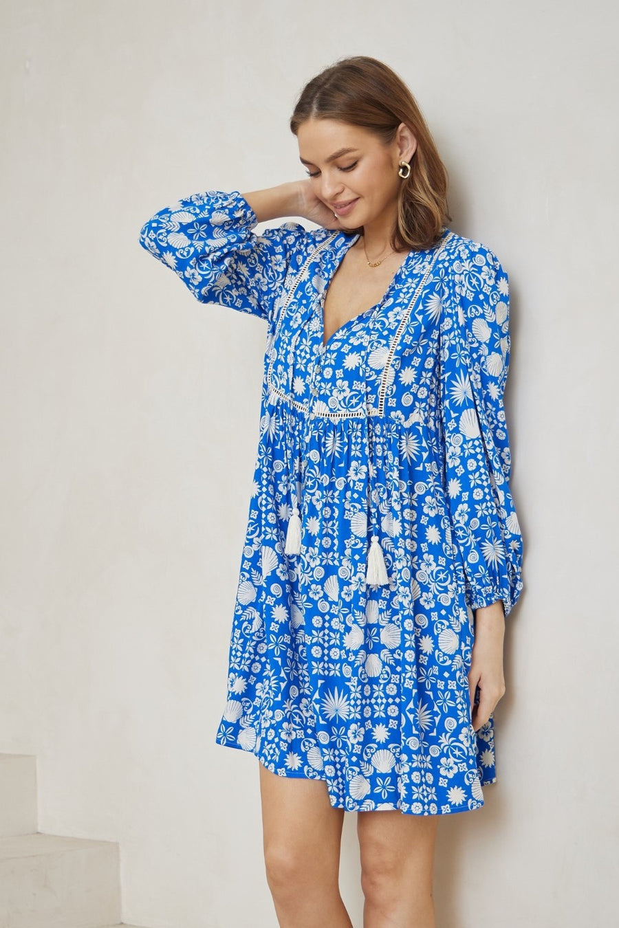 Blue White pattern Dress