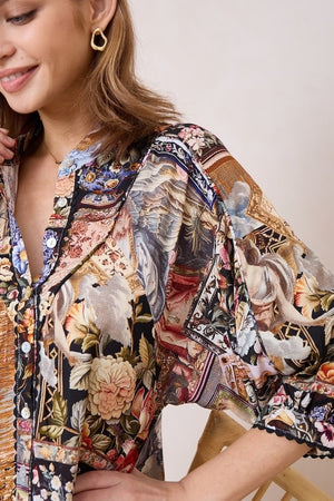 Black rose pattern loose fit dress