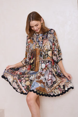 Black rose pattern loose fit dress