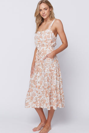 White peach floral midi dress