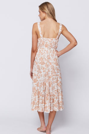 White peach floral midi dress
