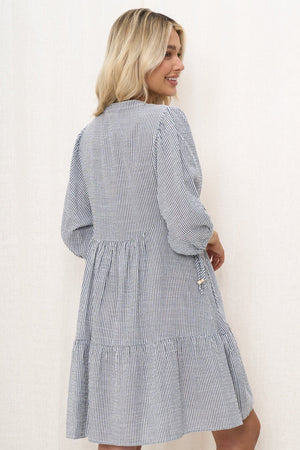 White Grey striped babydoll dress