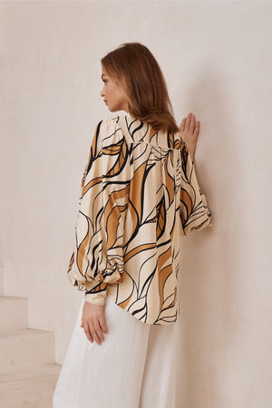 Beige tan pattern sleeved top