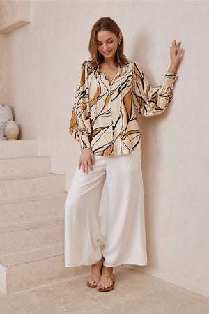 Beige tan pattern sleeved top