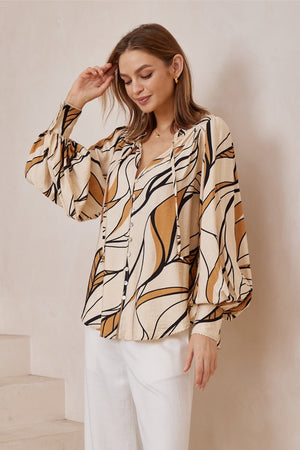 Beige tan pattern sleeved top