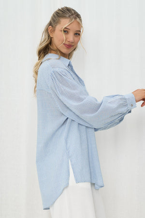 White blue stripe long sleeved shirt