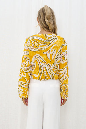 Yellow Print Sleeved Top