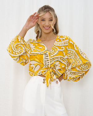 Yellow Print Sleeved Top