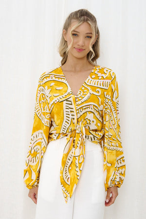 Yellow Print Sleeved Top