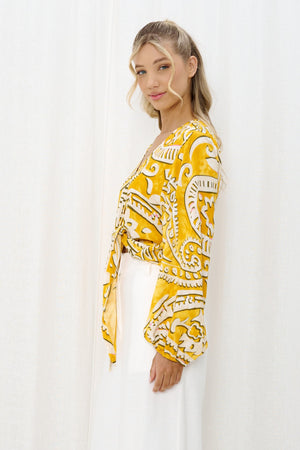 Yellow Print Sleeved Top