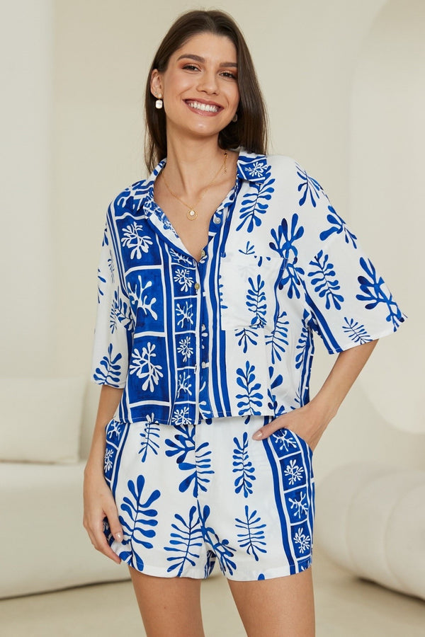 White blue pattern top