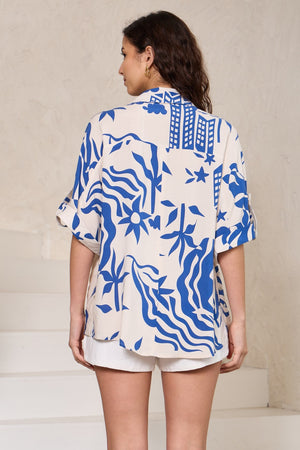 Beige Blue pattern Shirt