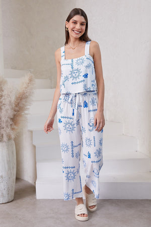 White blue sun long pants