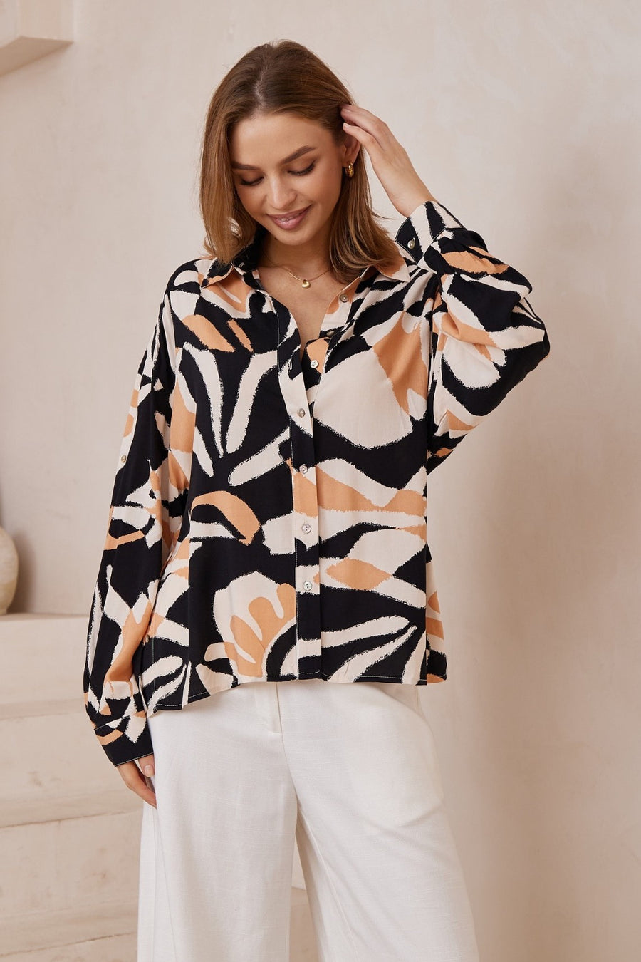Black tan pattern long sleeve shirt