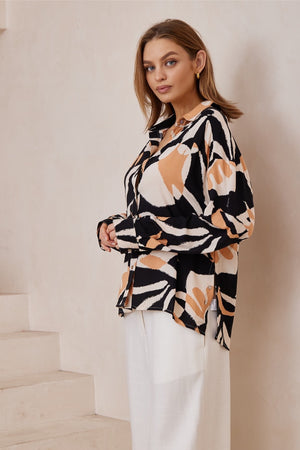 Black tan pattern long sleeve shirt
