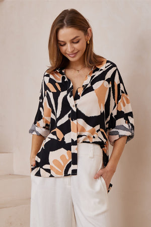 Black tan pattern long sleeve shirt
