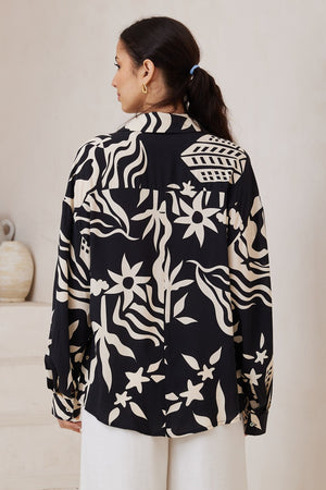 Black cream pattern long sleeve shirt