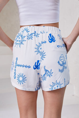 White blue sun shorts