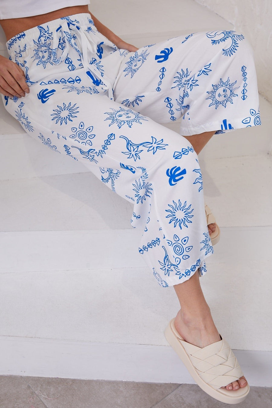 White blue sun long pants