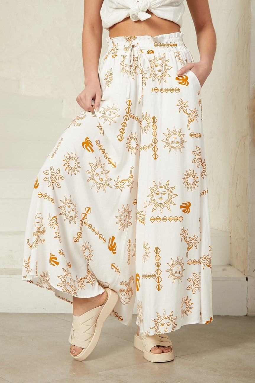 White tan sun boho pants