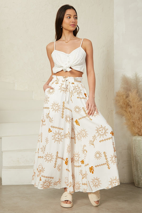 White tan sun boho pants