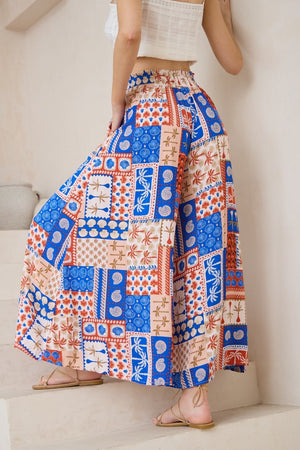 Red Blue cream seaside pants