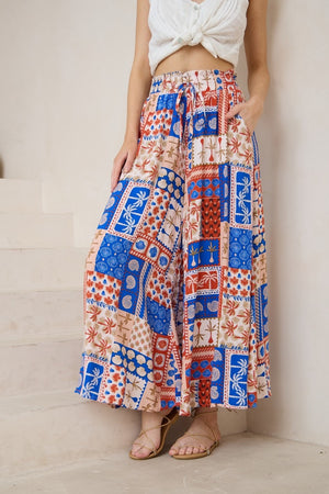 Red Blue cream seaside pants