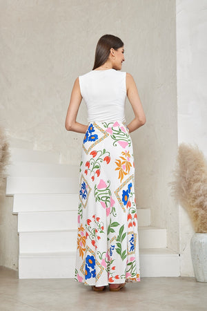 White Multi Floral Maxi Skirt