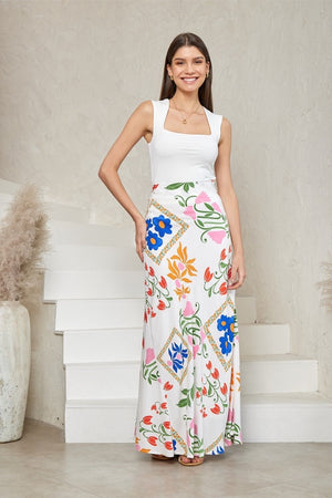 White Multi Floral Maxi Skirt