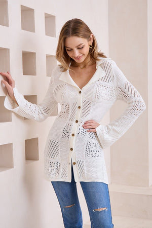 White crochet button up cardigan