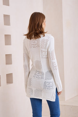 White crochet button up cardigan