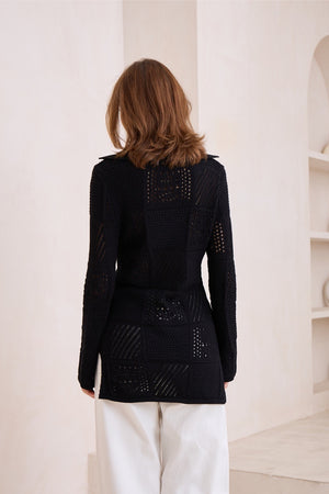 Black crochet button up cardigan