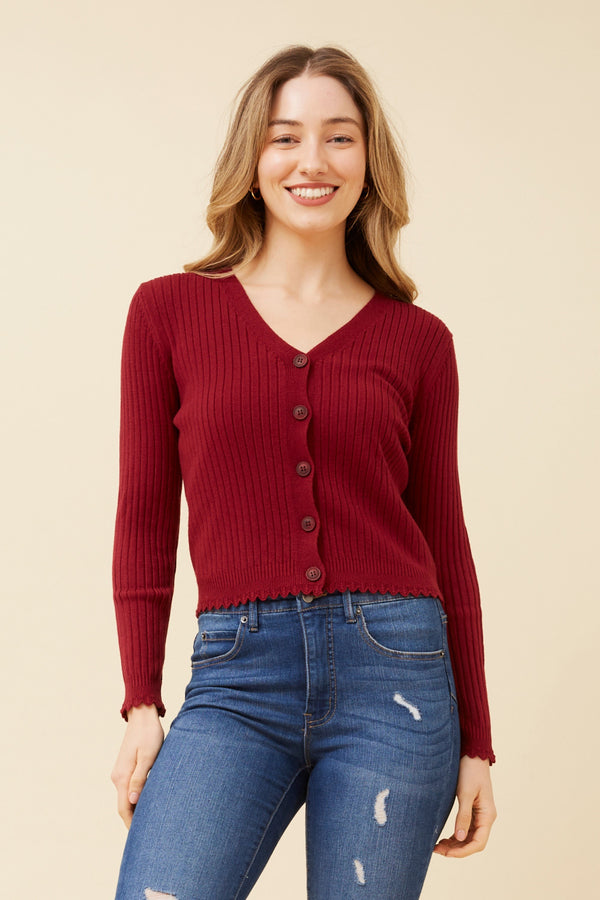 Scarlet Ribbed Cardigan