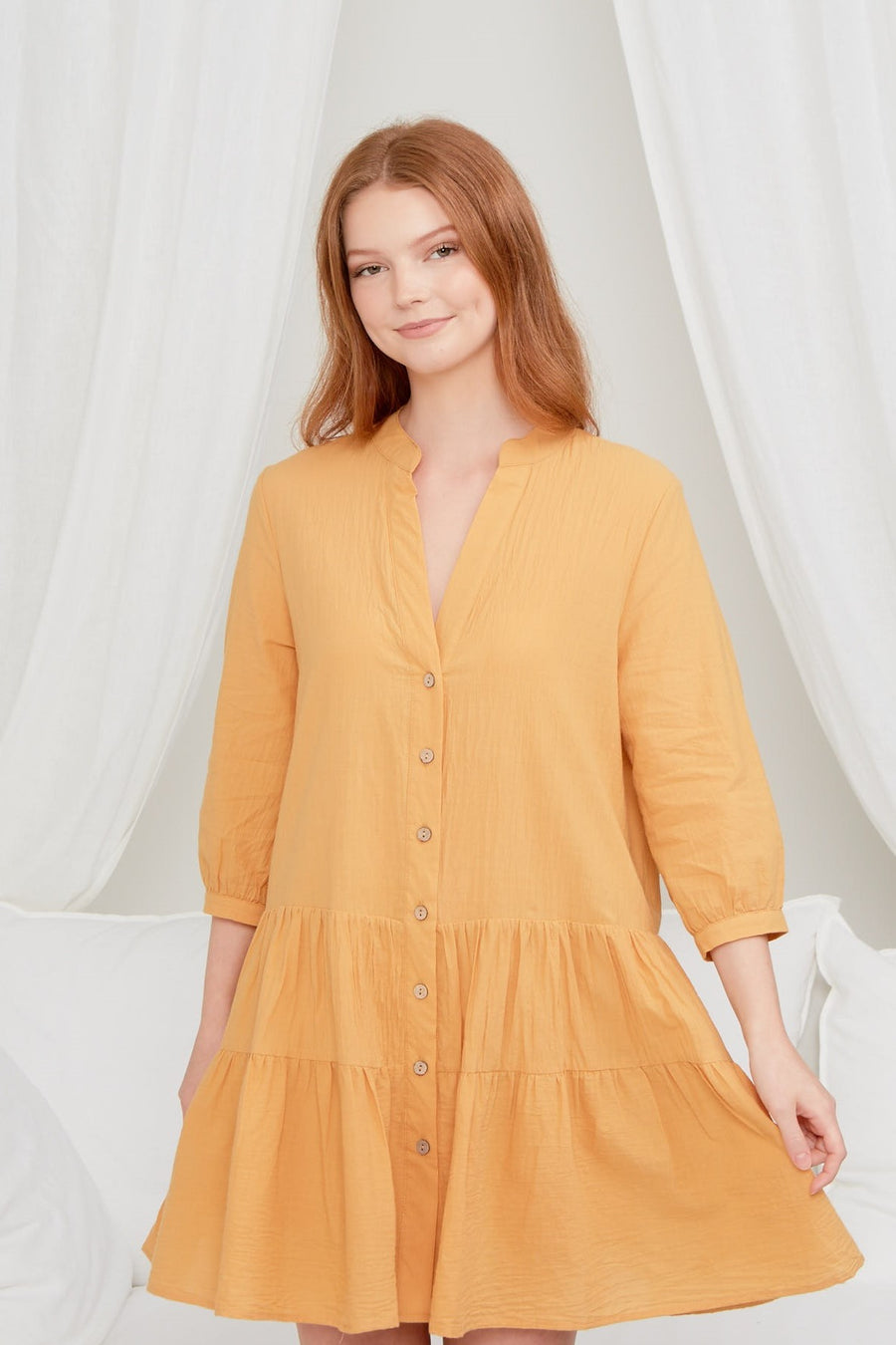 Mustard Button Up Dress