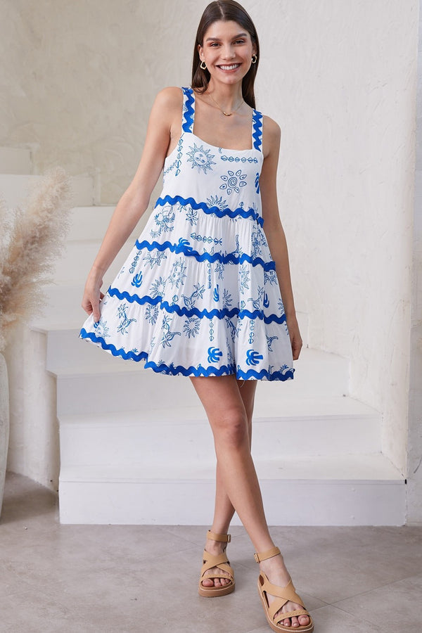 White blue pattern dress