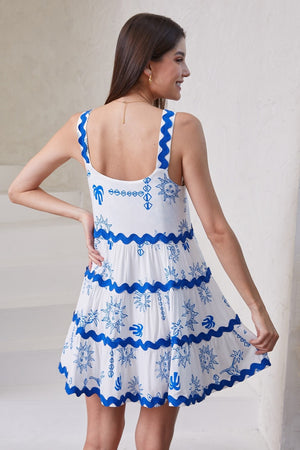 White blue pattern dress